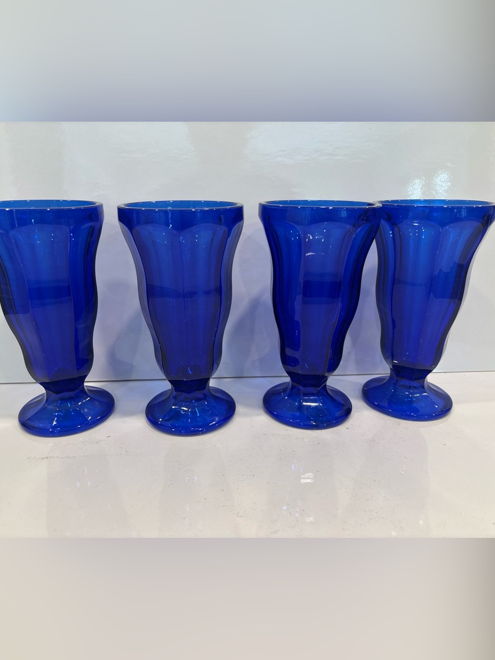 Set Of 4 Vintage Anchor Hocking Cobalt Blue Ice Cream Sundae Milk Shake Glasses